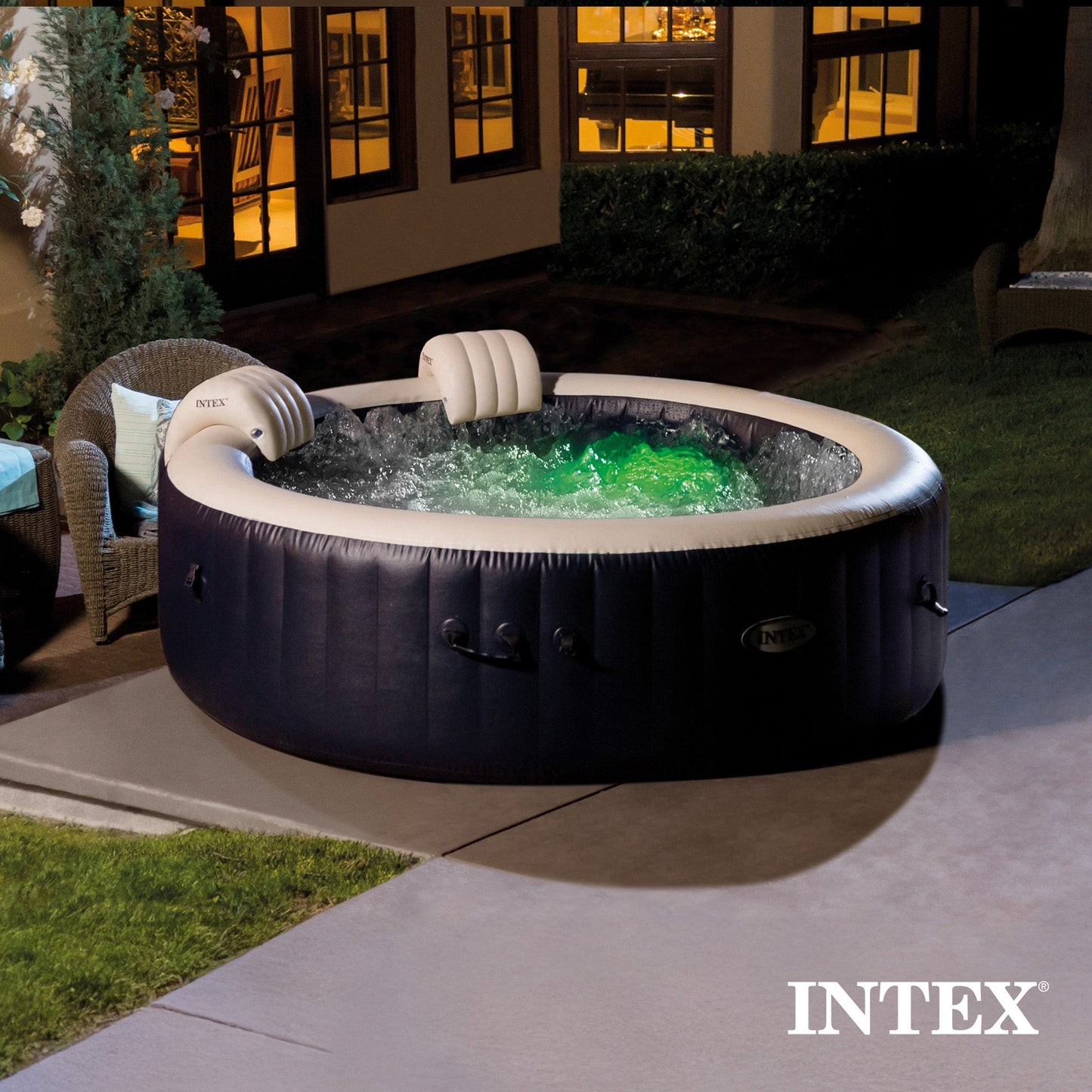 Intex PureSpa Plus 6 Person Inflatable Round Hot Tub Set with 170 AirJets, Blue