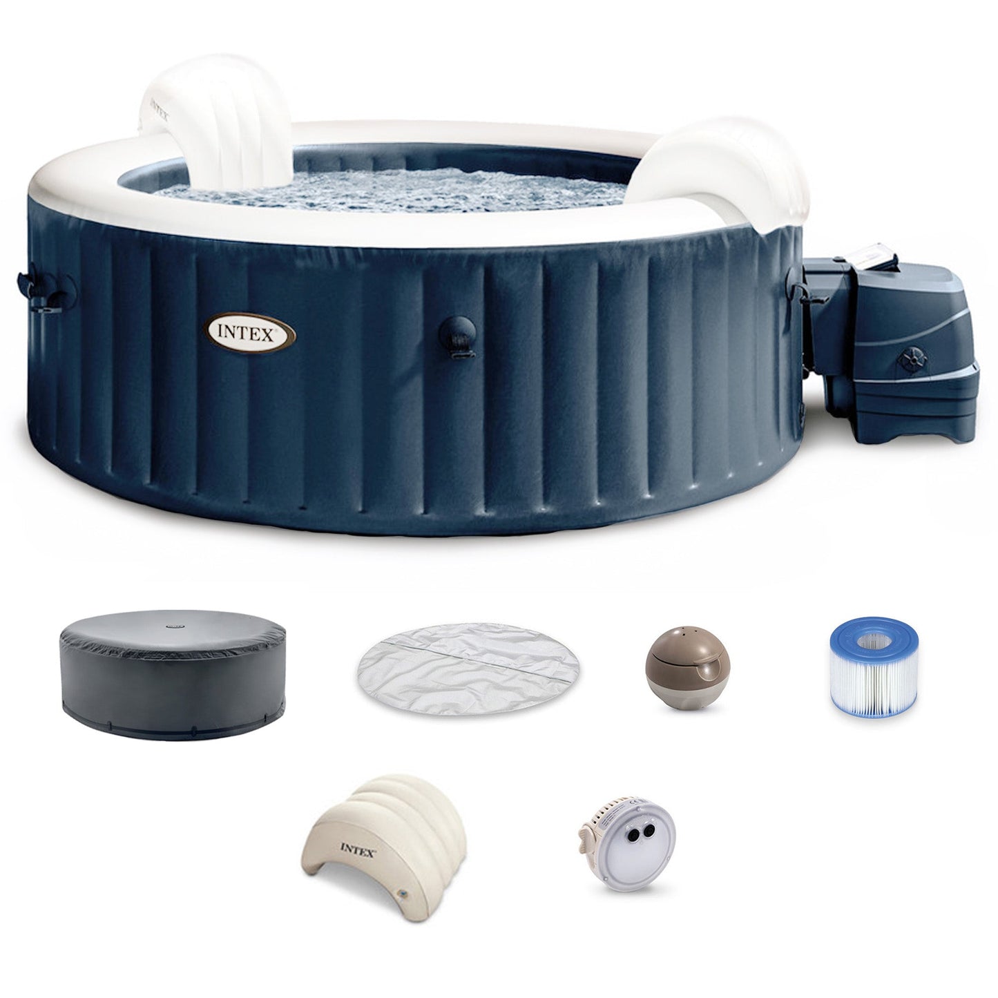 Intex PureSpa Plus 6 Person Inflatable Round Hot Tub Set with 170 AirJets, Blue