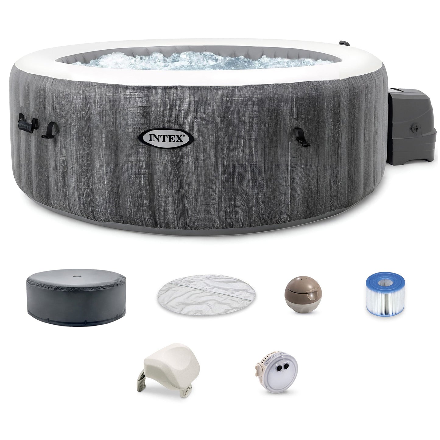Intex 28439EP PureSpa Plus Greywood Inflatable Bubble Jet Spa, 77 x 28"