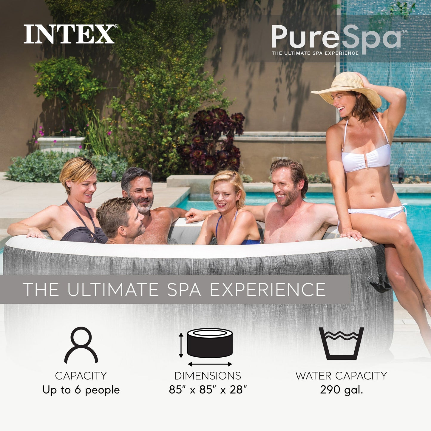 Intex PureSpa Plus 6 Person Portable Inflatable Round Hot Tub Spa with 170 Jets