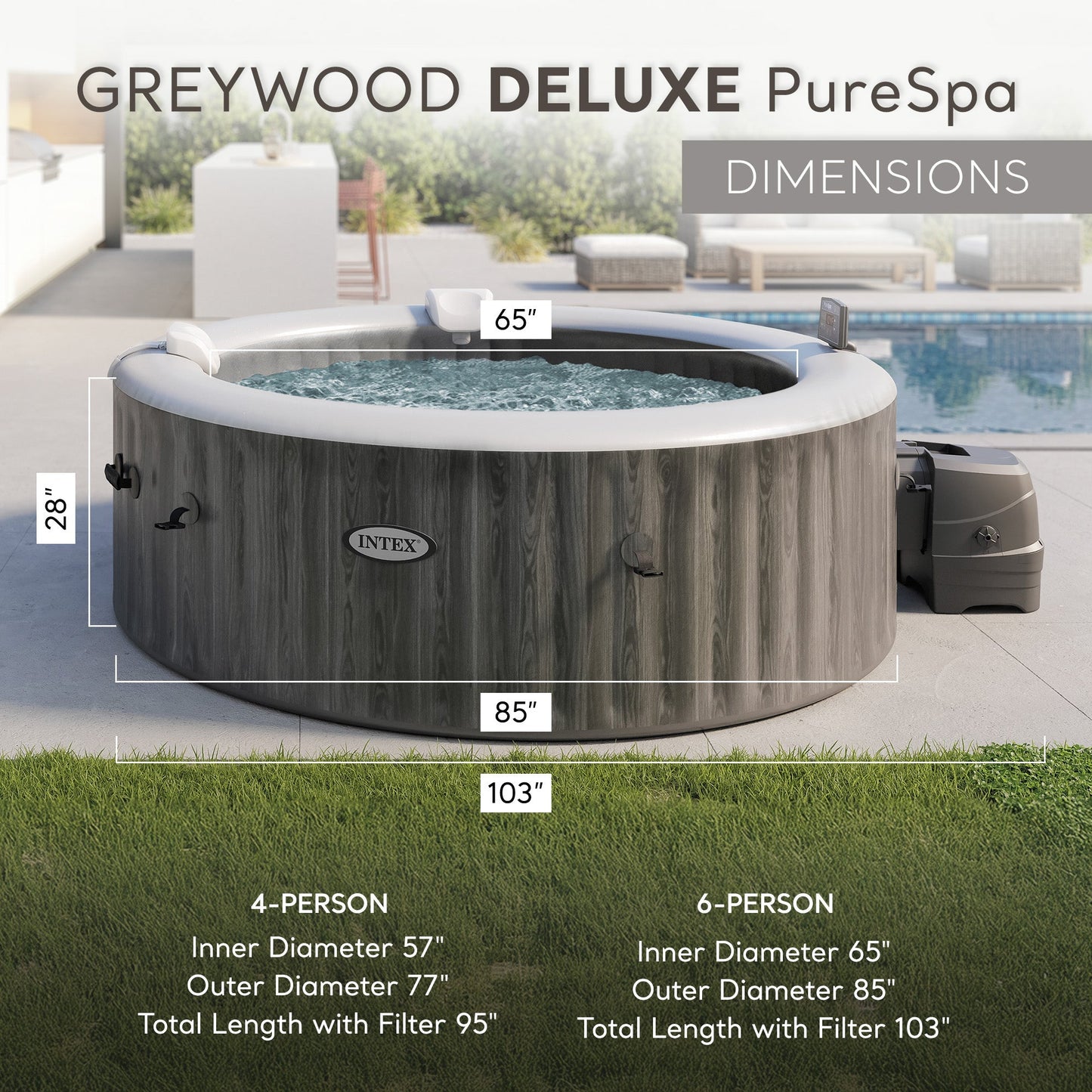 Intex PureSpa Plus 6 Person Portable Inflatable Round Hot Tub Spa with 170 Jets