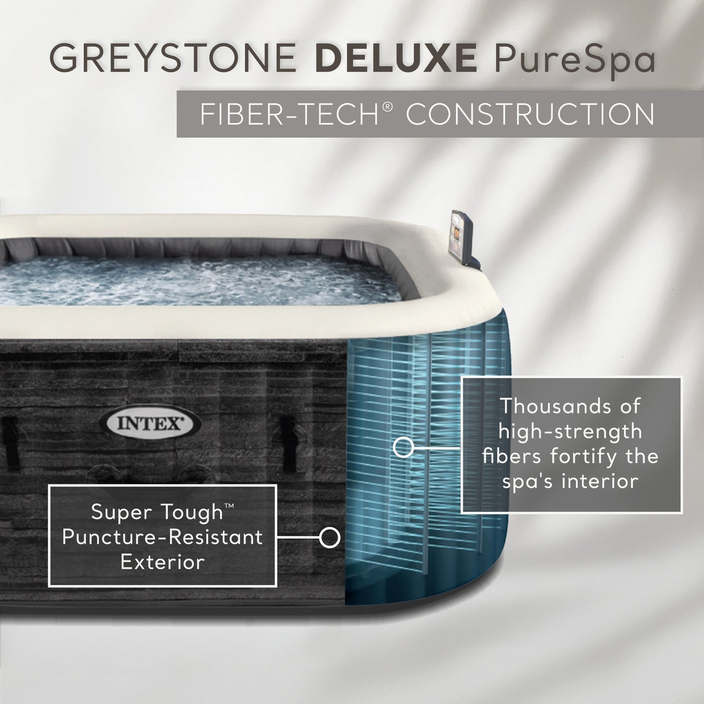 Intex PureSpa Plus Greystone 4 Person Inflatable Square Hot Tub Spa, 83 x 28"
