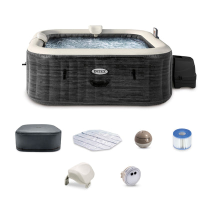 Intex PureSpa Plus Greystone 4 Person Inflatable Square Hot Tub Spa, 83 x 28"