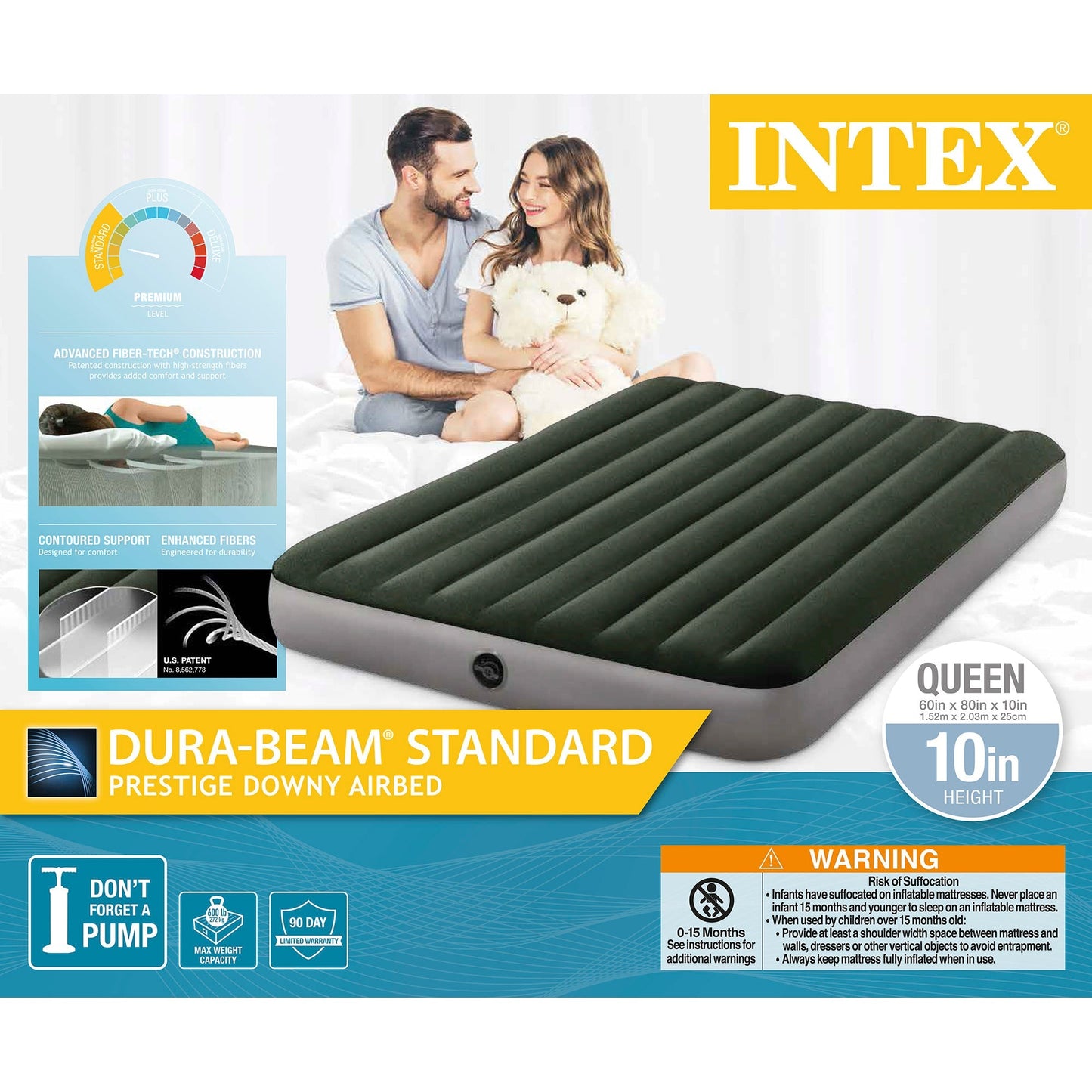 Intex 64109E Dura-Beam Standard Series Prestige Downy Inflatable Airbed, Queen
