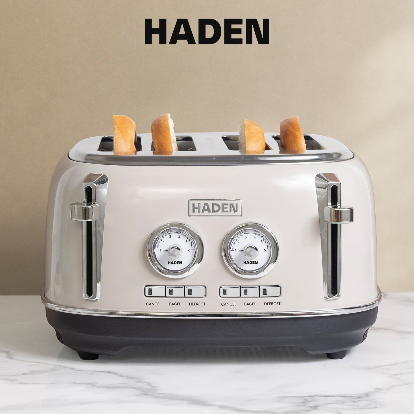 Haden Dorset 4 Slice Wide Slot Stainless Steel Toaster, Putty & Chrome