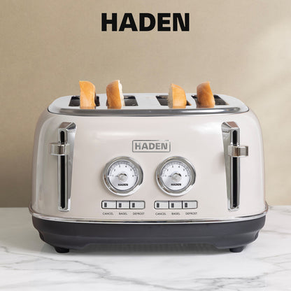 Haden Dorset 4 Slice Wide Slot Stainless Steel Toaster, Putty & Chrome