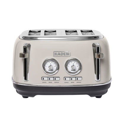 Haden Dorset 4 Slice Wide Slot Stainless Steel Toaster, Putty & Chrome