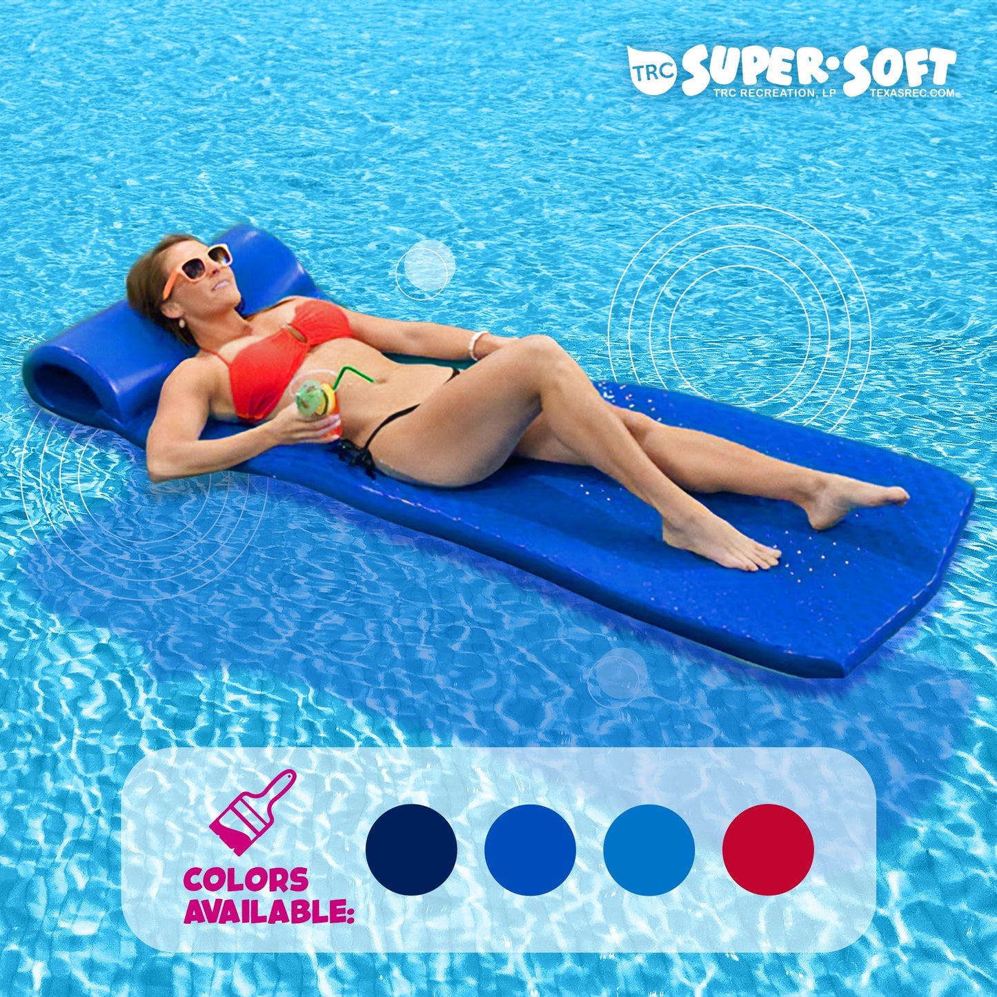TRC Recreation Super Soft 2” Thick Vinyl Swimming Pool Float Mat, Indigo Blue