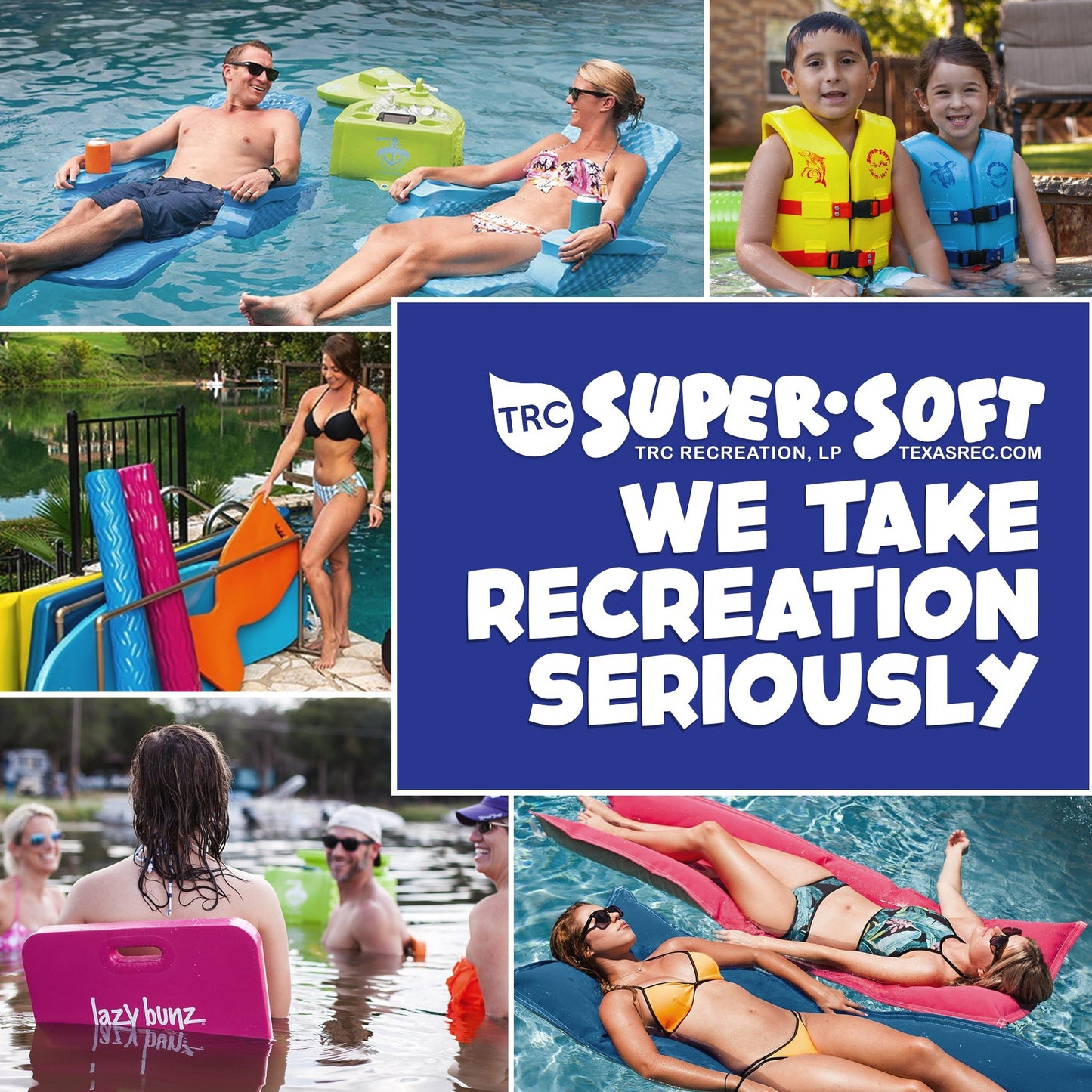 TRC Recreation Super Soft 2” Thick Vinyl Swimming Pool Float Mat, Indigo Blue