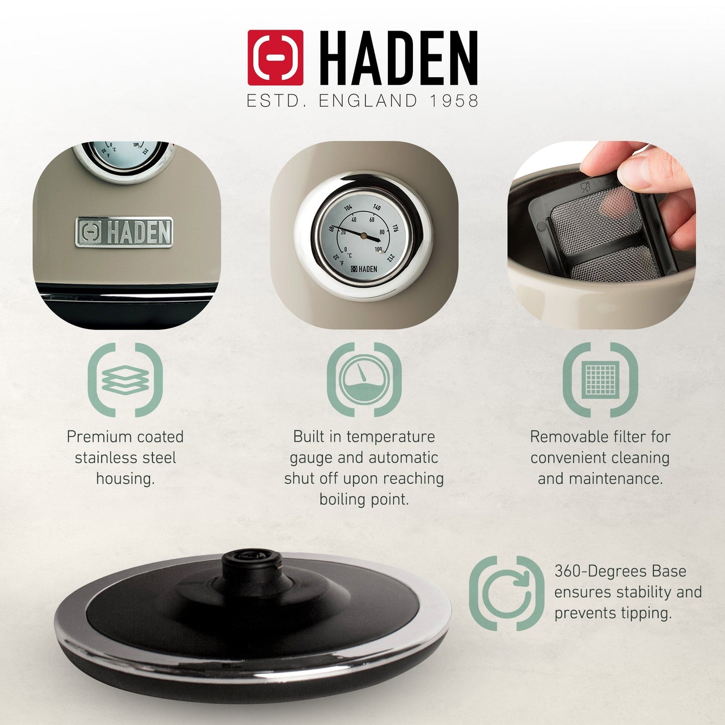 Haden Dorset 4 Slice Wide Slot Toaster & Electric Water Kettle, Putty & Chrome