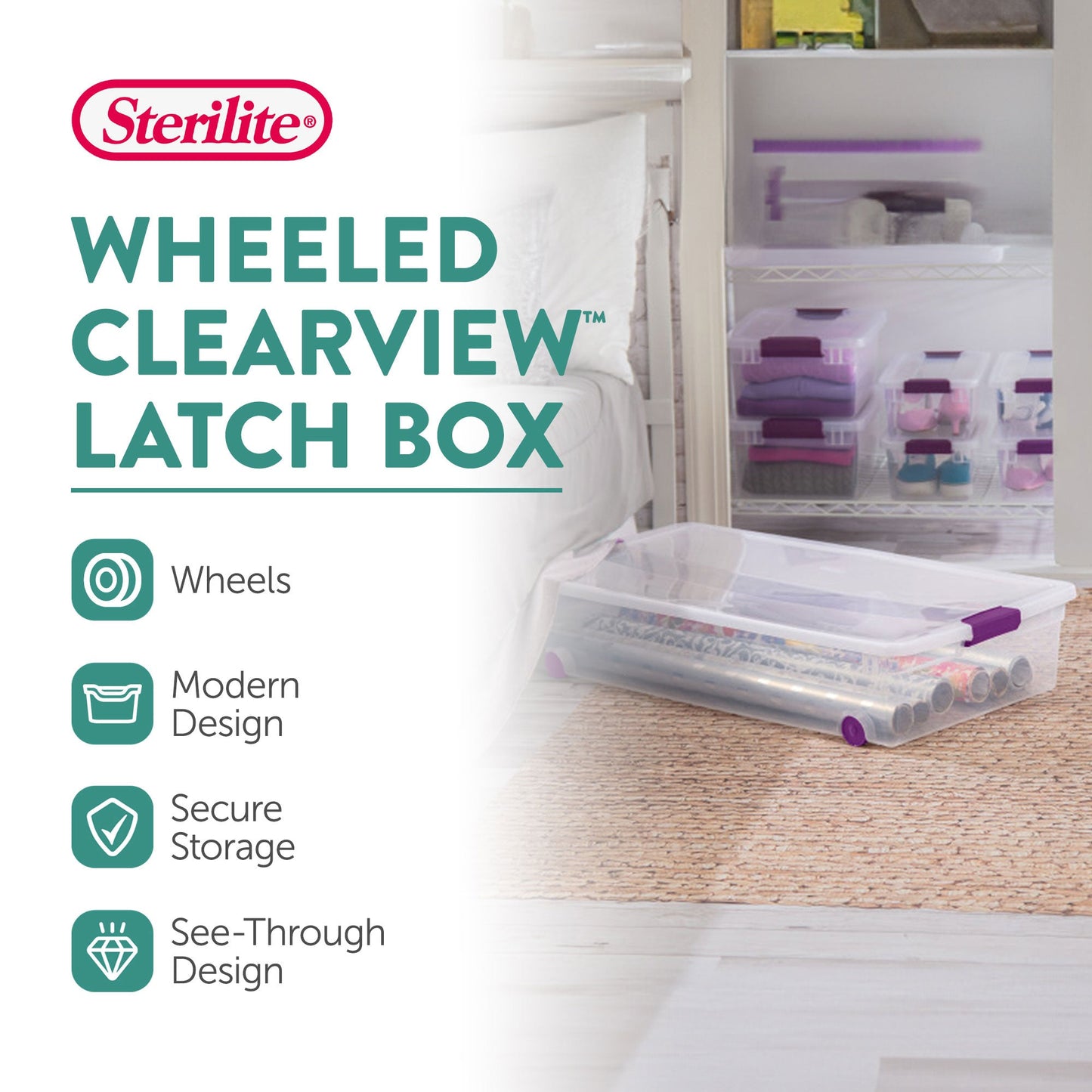 Sterilite 60 Quart ClearView Latch Storage Box Stackable Bin with Lid, 8 Pack