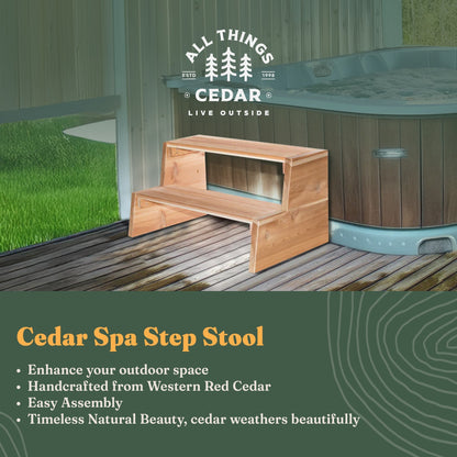 All Things Cedar Wooden 2 Tiered Step Stool for Outdoor Spas or Backyard Patios