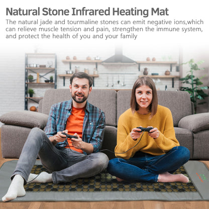 UTK 24" x 70" Tourmaline Stone Infrared Pain Relief Heating Mat w/ Remote, Gray - Find Fresh Goods