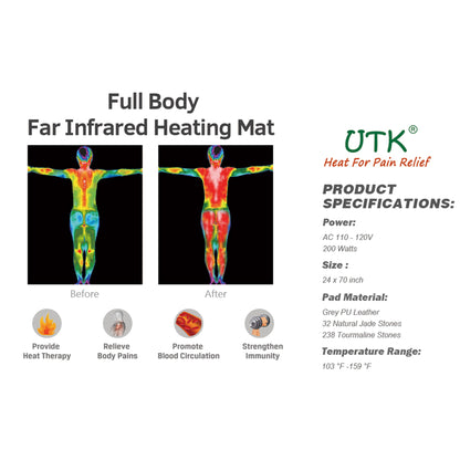 UTK 24" x 70" Tourmaline Stone Infrared Pain Relief Heating Mat w/ Remote, Gray - Find Fresh Goods