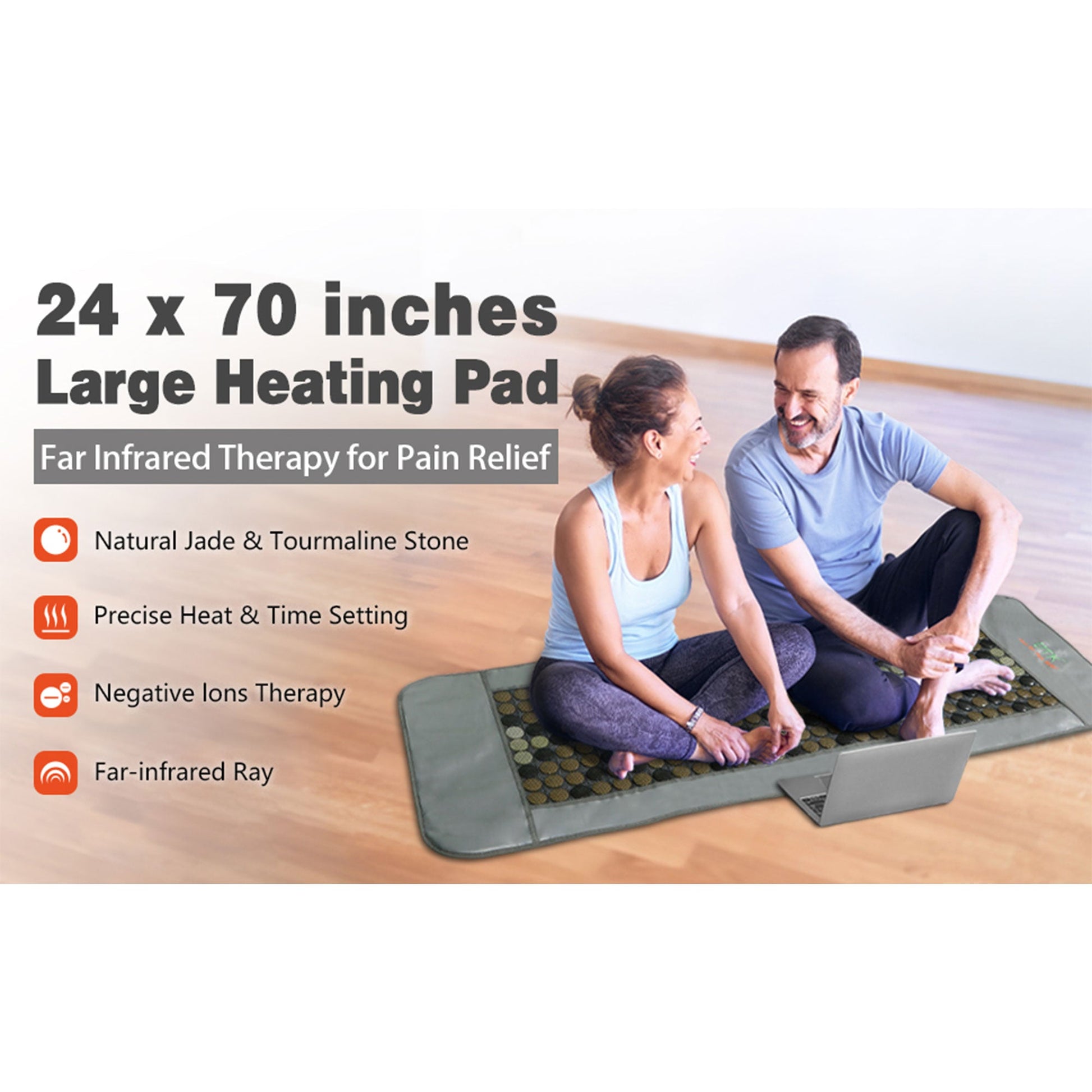 UTK 24" x 70" Tourmaline Stone Infrared Pain Relief Heating Mat w/ Remote, Gray - Find Fresh Goods