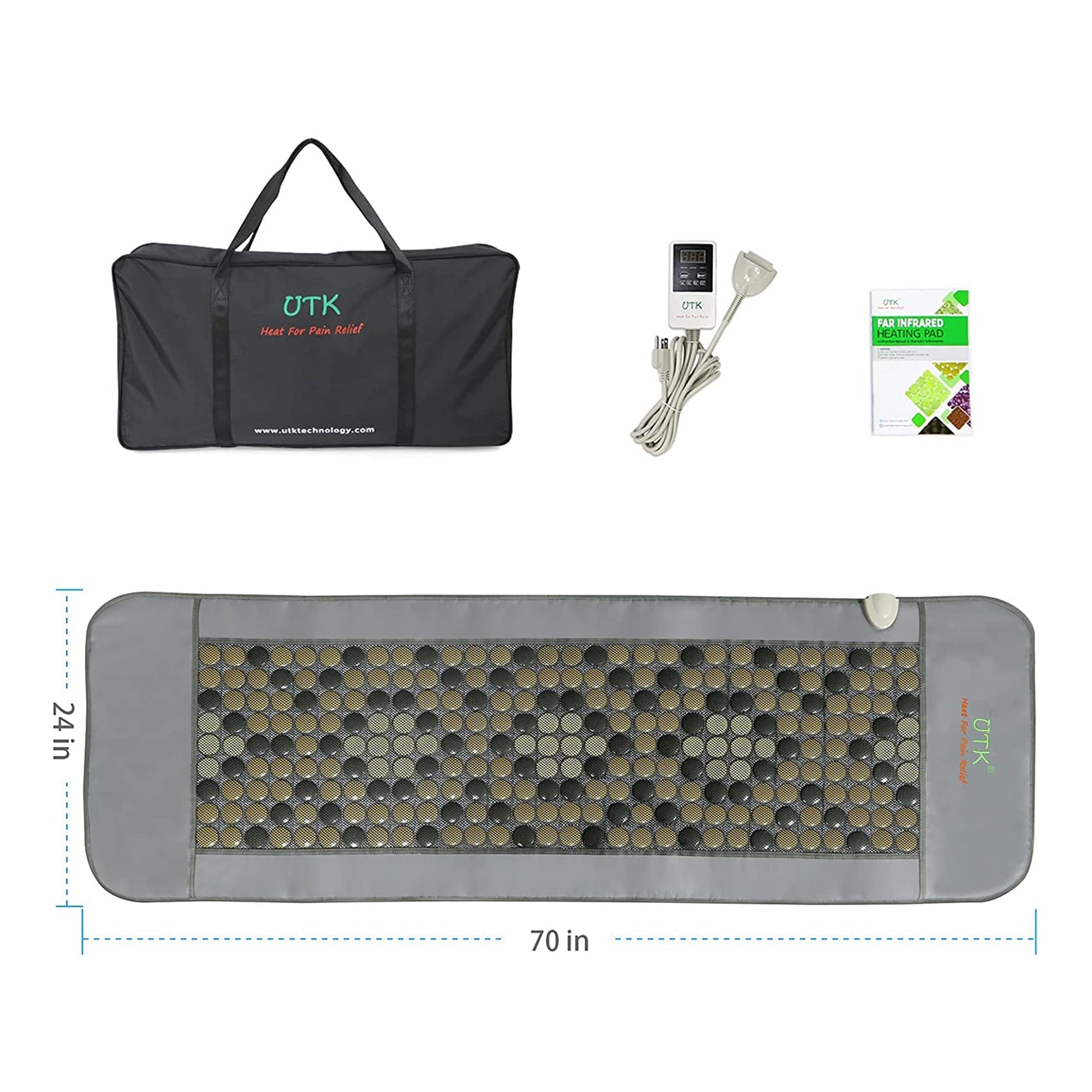 UTK 24" x 70" Tourmaline Stone Infrared Pain Relief Heating Mat w/ Remote, Gray - Find Fresh Goods