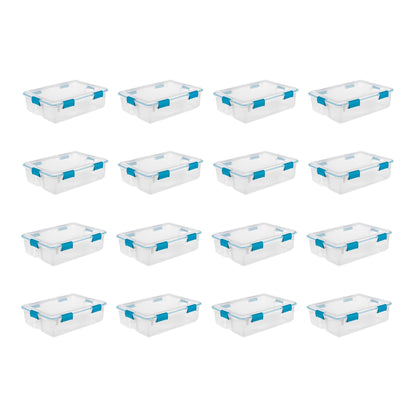 Sterilite 37 Qt Clear Plastic Home Storage Tote Bin with Secure Lids, (16 Pack)