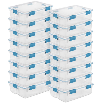 Sterilite 37 Qt Clear Plastic Home Storage Tote Bin with Secure Lids, (16 Pack)