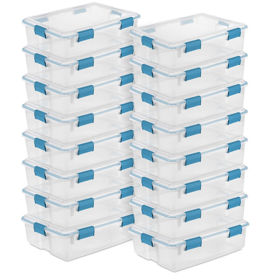 Sterilite 37 Qt Clear Plastic Home Storage Tote Bin with Secure Lids, (16 Pack)