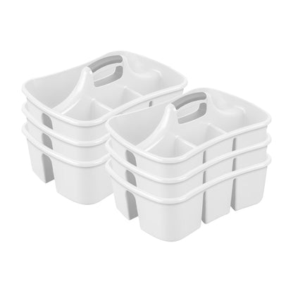 Sterilite Divided Storage Ultra Caddy w/4 Compartments & Handles, White (6 Pack)