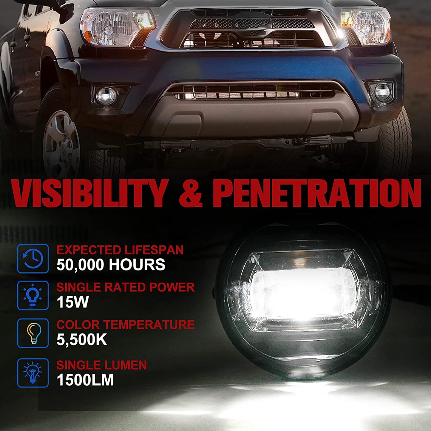 Fieryred LED Fog Light, Compatible w/ Tacoma, Tundra, & Solara, Bumper Placement - Find Fresh Goods