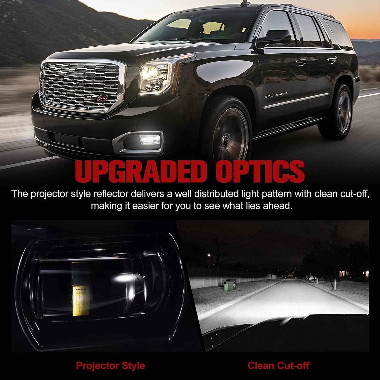 Fieryred LED Fog Light, Compatible w/ Tahoe and Yukon, Bumper Placement, Black