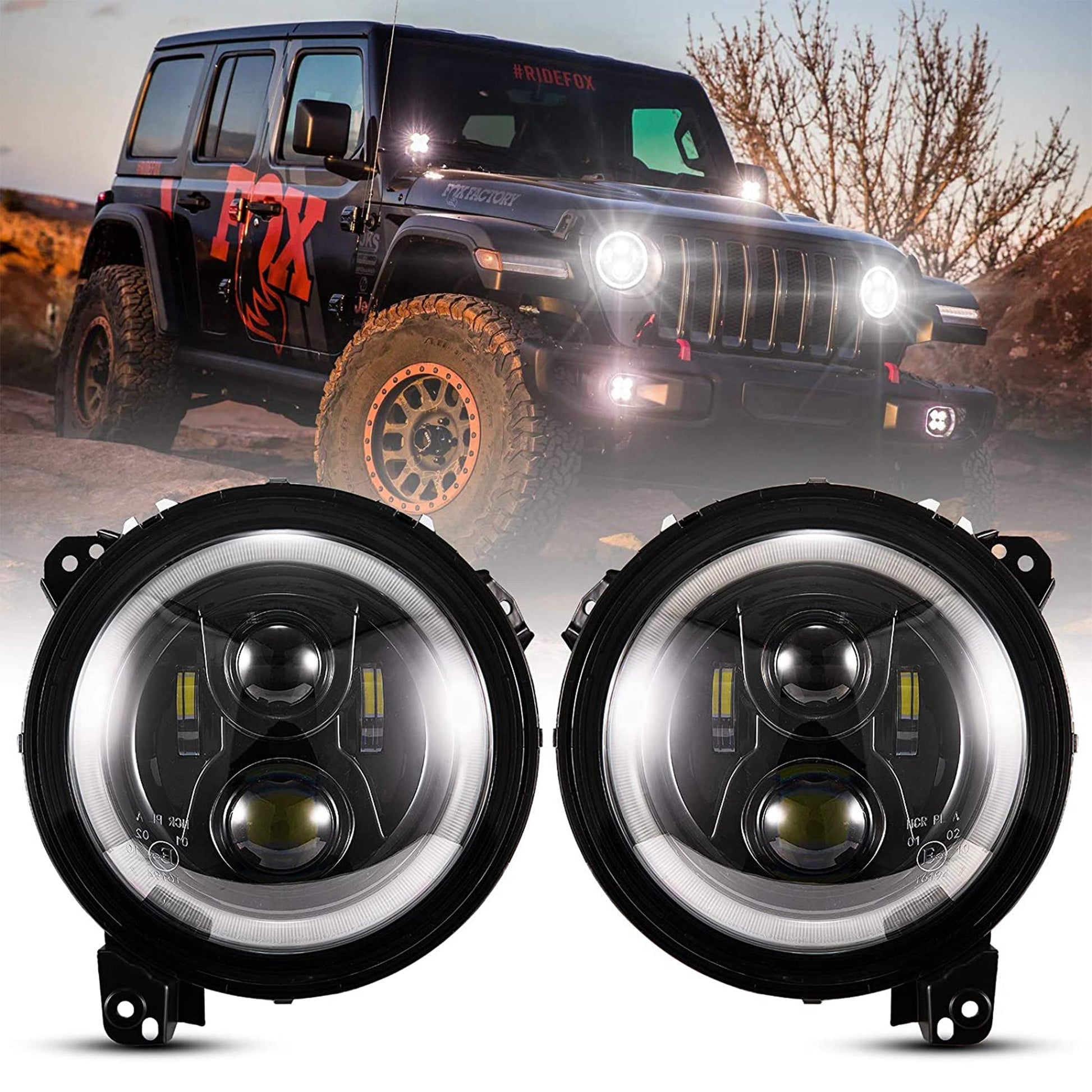 Fieryred 9" LED Halo Angel Eyes Headlights, Compatible w/ Wrangler JL 2018-2021 - Find Fresh Goods