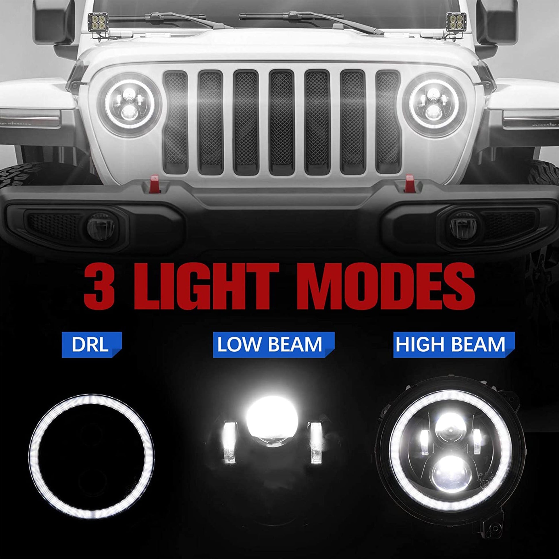 Fieryred 9" LED Halo Angel Eyes Headlights, Compatible w/ Wrangler JL 2018-2021 - Find Fresh Goods