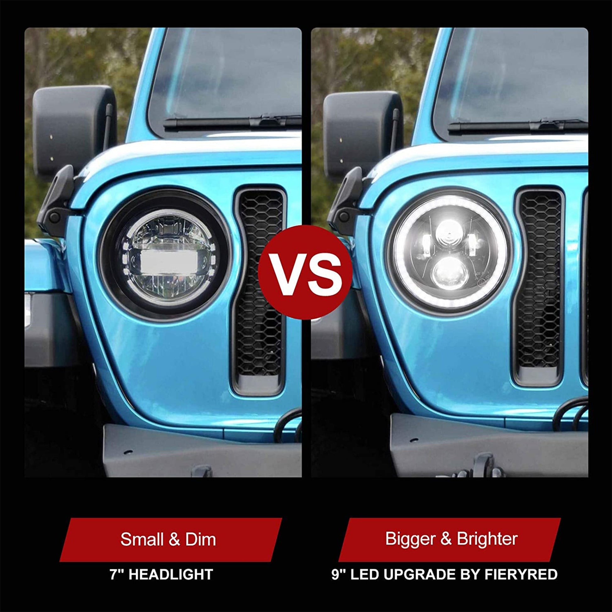 Fieryred 9" LED Halo Angel Eyes Headlights, Compatible w/ Wrangler JL 2018-2021 - Find Fresh Goods