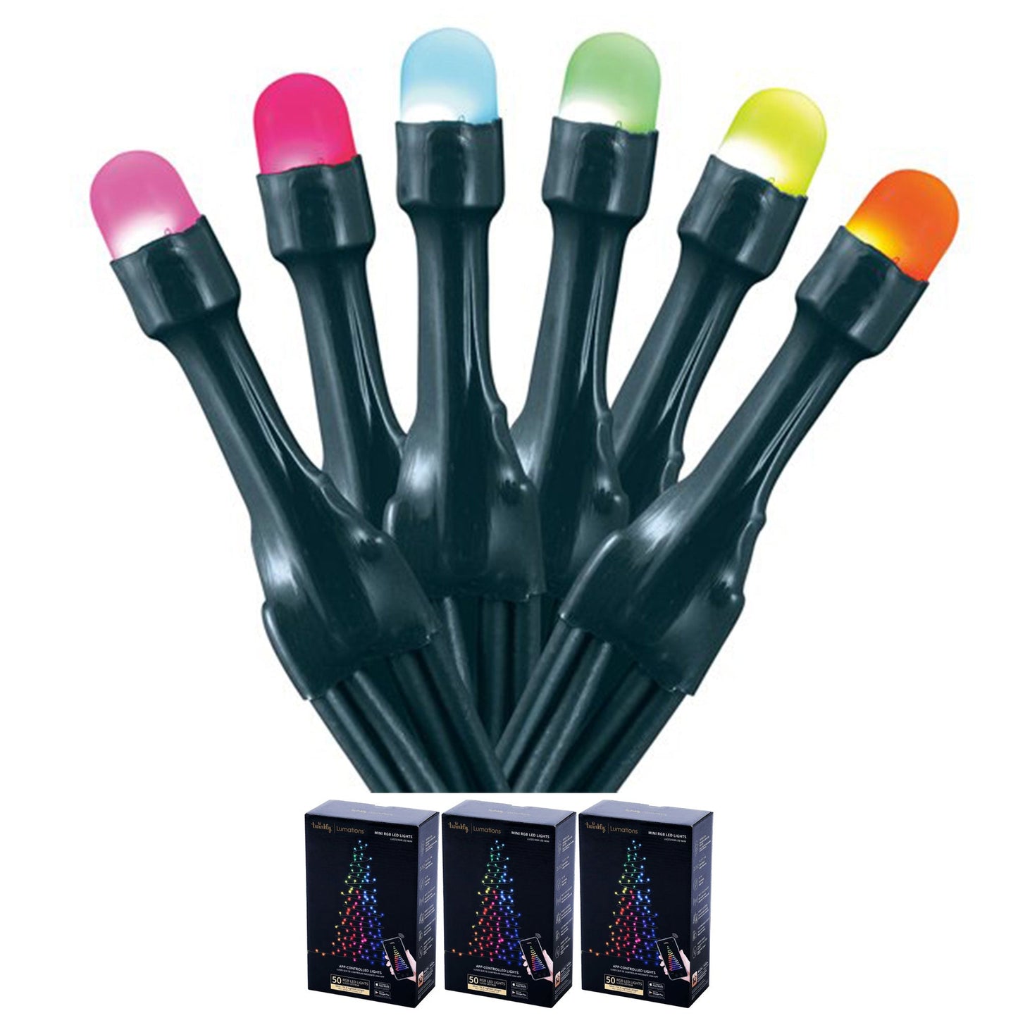 Home Heritage 16.3' Wrapped Dome Holiday Lights, App Control, 50 RGB LEDs,3 Pack