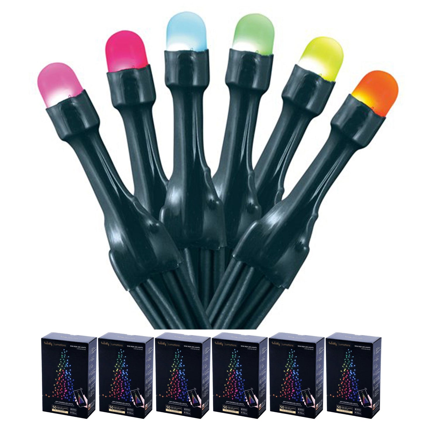 Home Heritage 16.3' Wrapped Dome Holiday Lights, App Control, 50 RGB LEDs,6 Pack