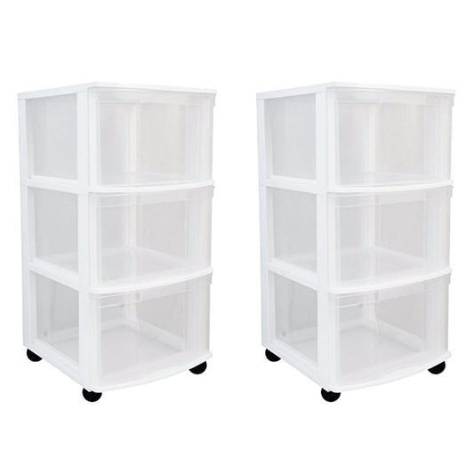 Gracious Living Classic 3 Drawer Organizer Plastic Storage Cart w/Wheels(2 Pack)