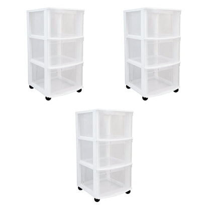 Gracious Living Classic 3 Drawer Organizer Plastic Storage Cart w/Wheels(3 Pack)