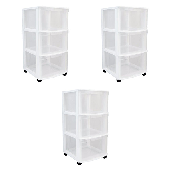 Gracious Living Classic 3 Drawer Organizer Plastic Storage Cart w/Wheels(3 Pack)