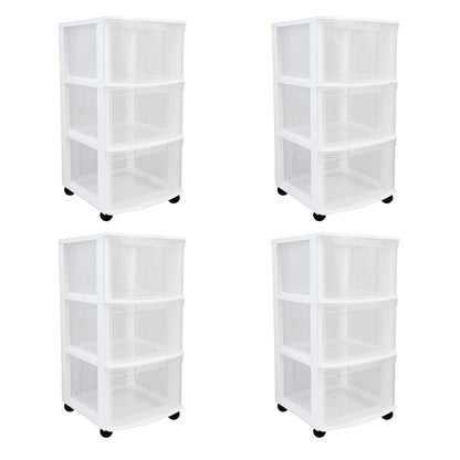 Gracious Living Classic 3 Drawer Organizer Plastic Storage Cart w/Wheels(4 Pack)