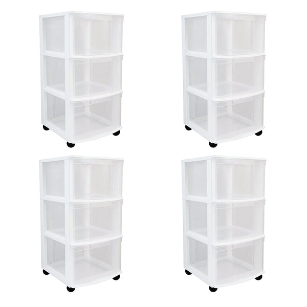 Gracious Living Classic 3 Drawer Organizer Plastic Storage Cart w/Wheels(4 Pack)