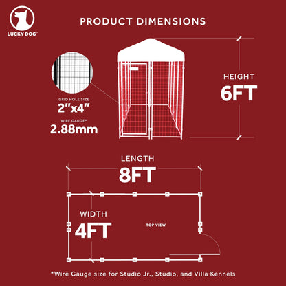 Lucky Dog STAY Series 4 x 8 x 6 Foot Roofed Steel Frame Villa Dog Kennel, Khaki