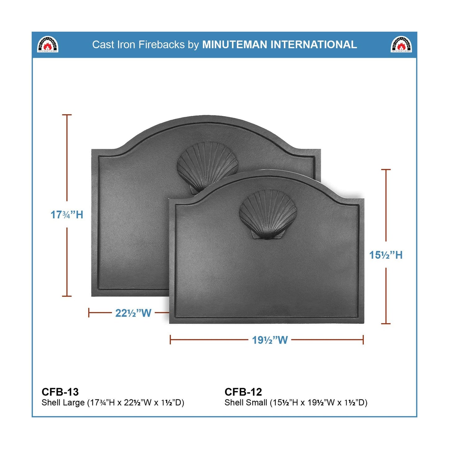 Minuteman International CFB-13 Cast Iron Shell Fireplace Fireback, Large, Black