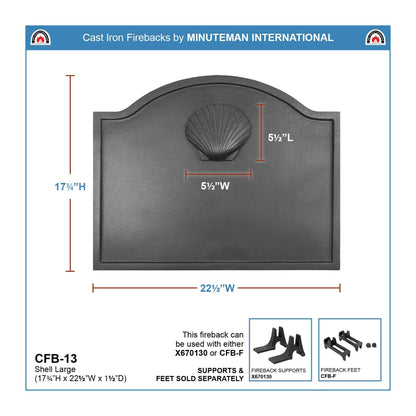 Minuteman International CFB-13 Cast Iron Shell Fireplace Fireback, Large, Black