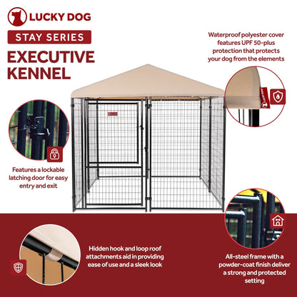 Lucky Dog STAY Series 8 x 8 x 6 Foot Roofed Steel Frame Executive Dog Kennel