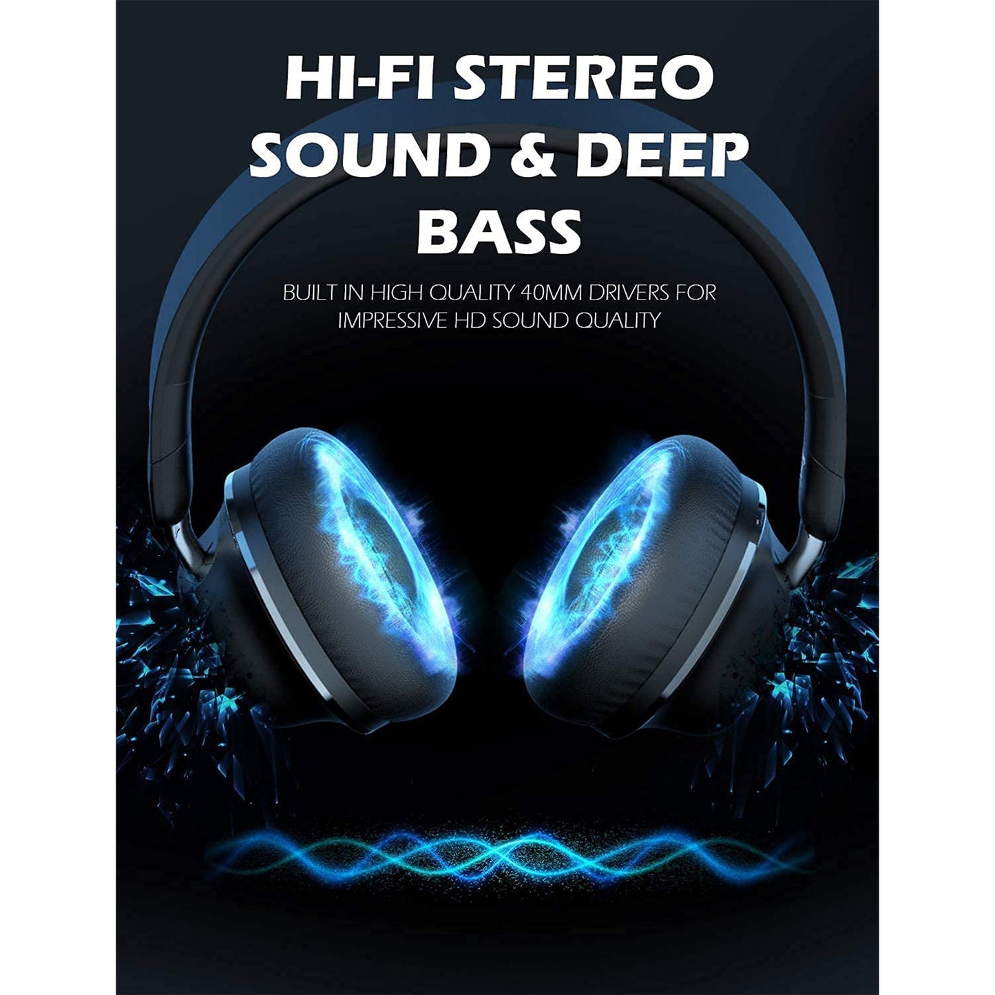 SuperEQ S2 Bluetooth Wired or Wireless Active Noise Canceling Headphones, Black