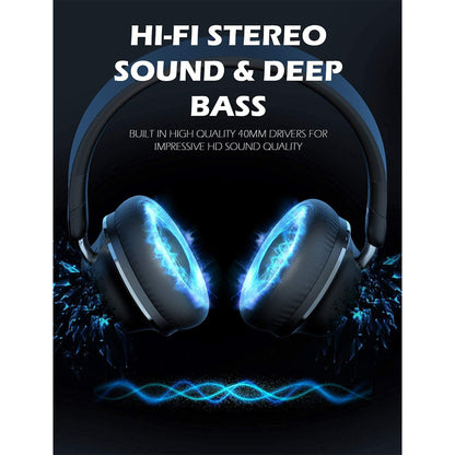 SuperEQ S2 Bluetooth Wired or Wireless Active Noise Canceling Headphones, Black