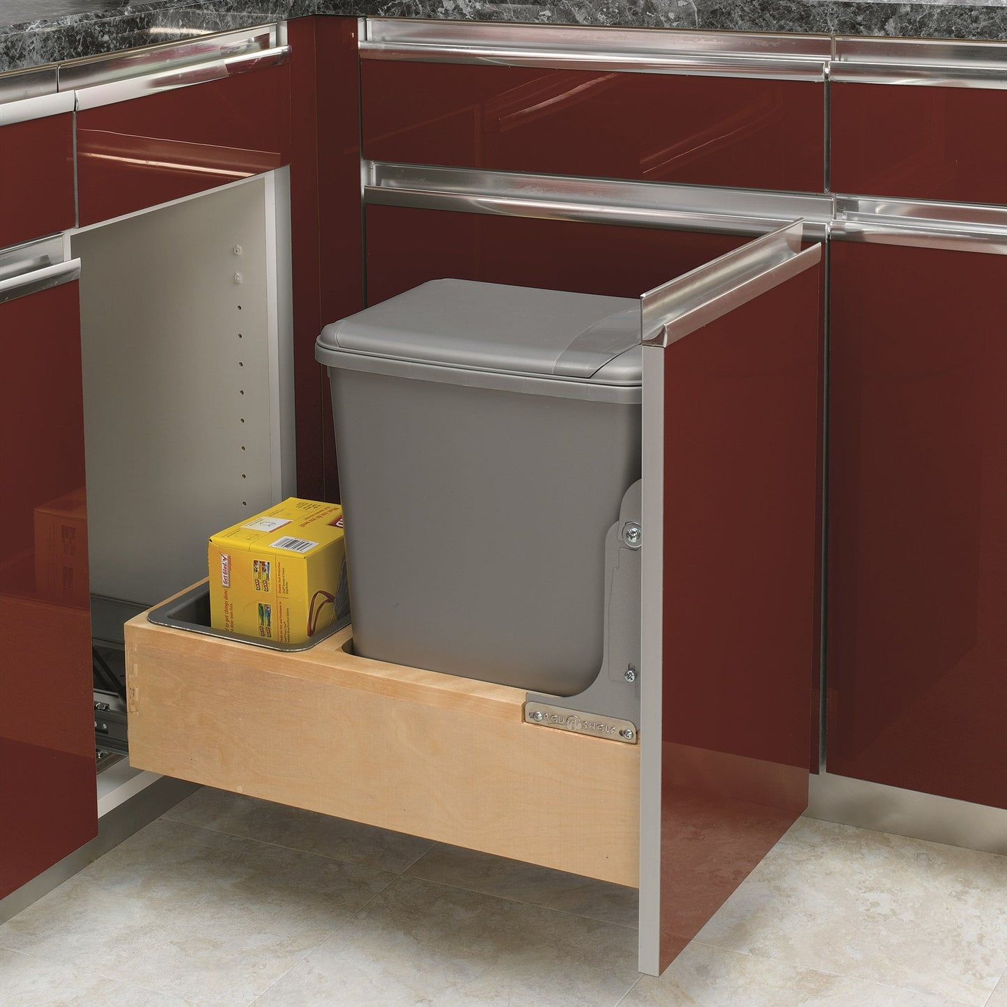 Rev-A-Shelf Pullout Trash Can 35 qt. w/Soft-close Soft-open, 4WCBM-15DM-1