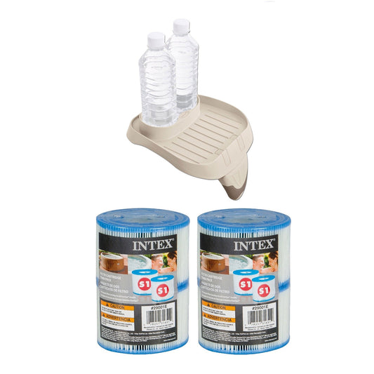 Intex Attachable Cup Holder/Refreshment Tray and Type S1 Pool Filters (2 Pack)
