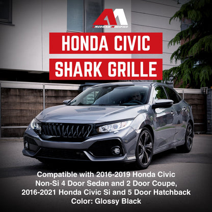 American Modified Front Shark Grille for 2016 to 2021 Honda Civic Models, Black - Find Fresh Goods