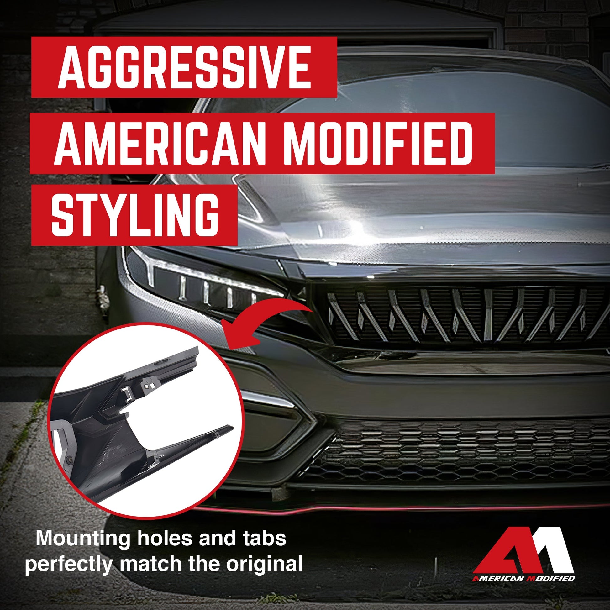 American Modified Front Shark Grille for 2016 to 2021 Honda Civic Models, Black - Find Fresh Goods