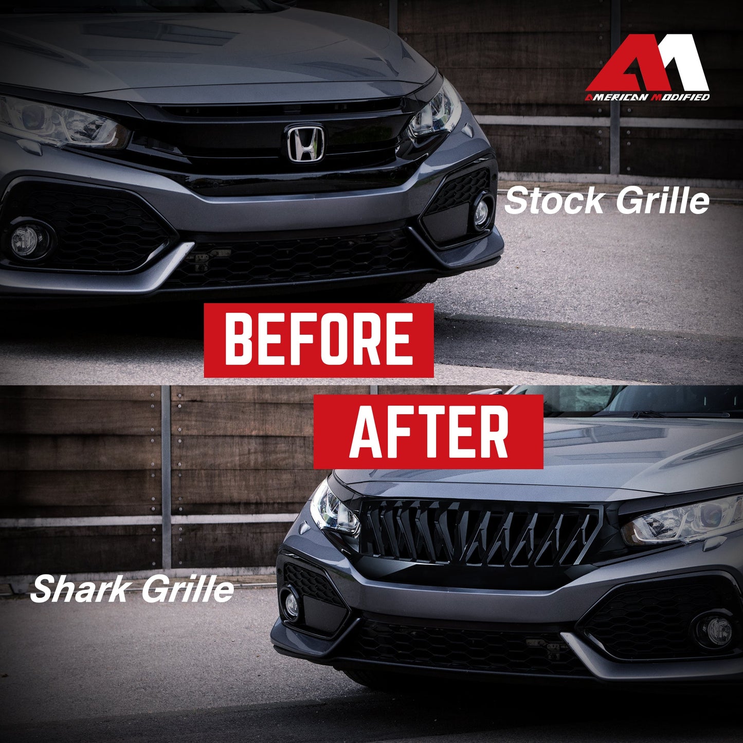 American Modified Front Shark Grille for 2016 to 2021 Honda Civic Models, Black - Find Fresh Goods