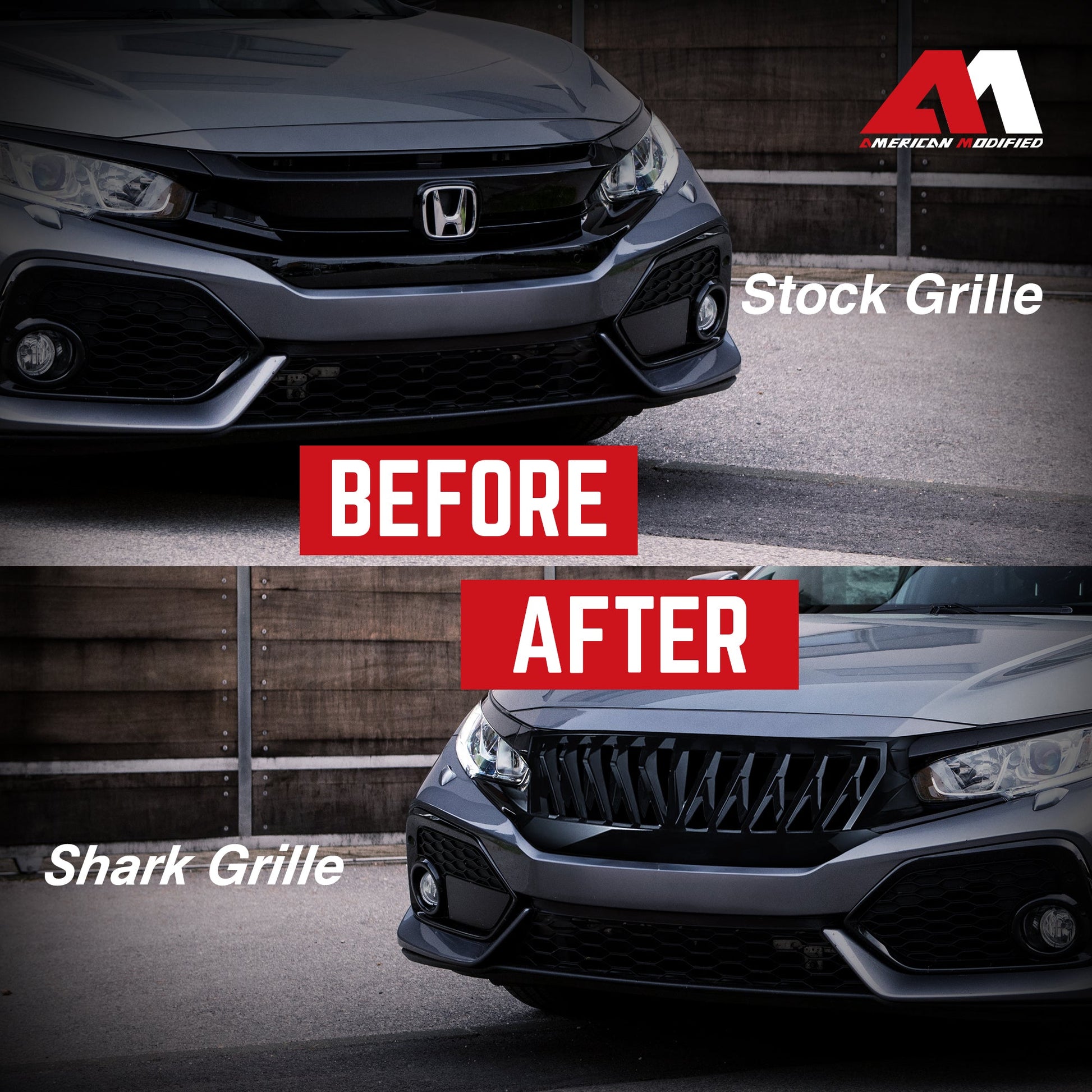 American Modified Front Shark Grille for 2016 to 2021 Honda Civic Models, Black - Find Fresh Goods