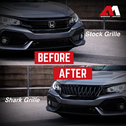 American Modified Front Shark Grille for 2016 to 2021 Honda Civic Models, Black - Find Fresh Goods