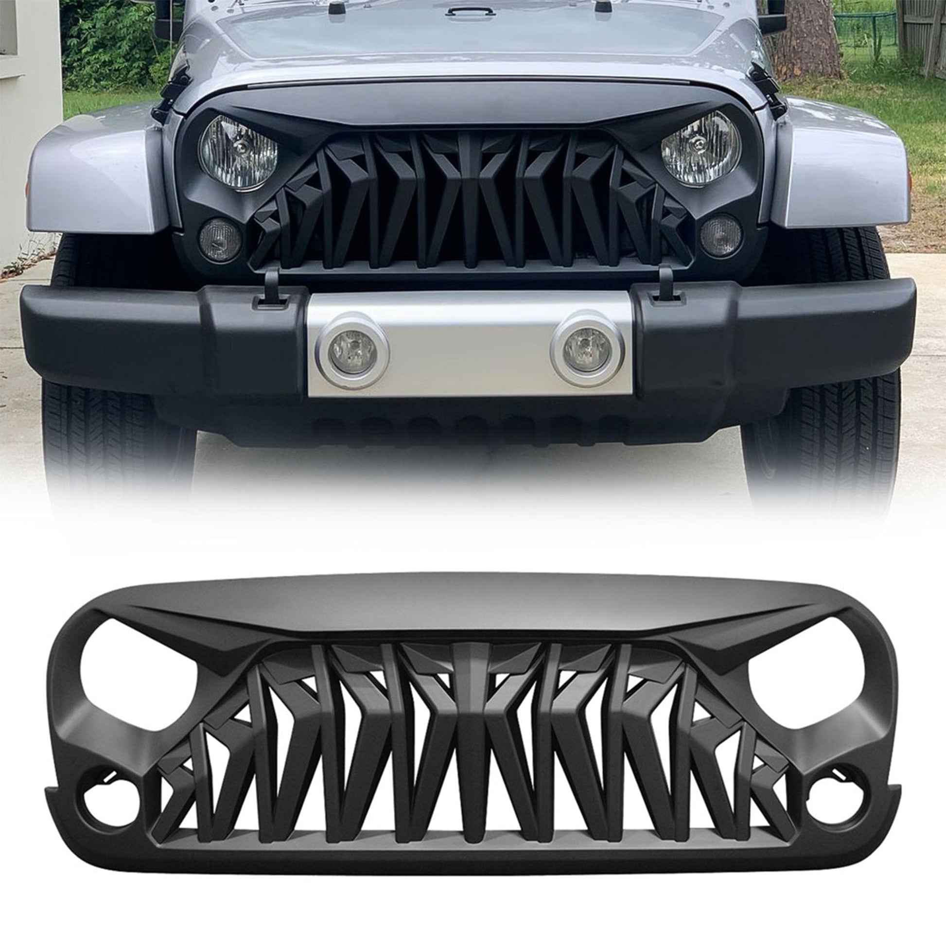 American Modified Front Shark Grille for 2007 to 2018 Jeep Models, Matte Black - Find Fresh Goods
